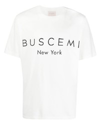 weißes und schwarzes bedrucktes T-Shirt mit einem Rundhalsausschnitt von Buscemi