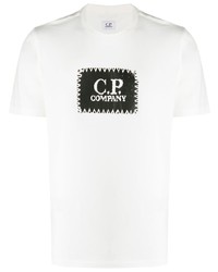 weißes und schwarzes bedrucktes T-Shirt mit einem Rundhalsausschnitt von C.P. Company