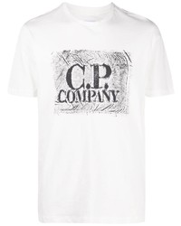 weißes und schwarzes bedrucktes T-Shirt mit einem Rundhalsausschnitt von C.P. Company