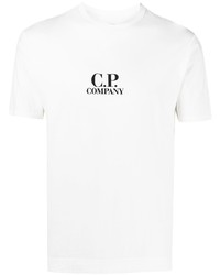 weißes und schwarzes bedrucktes T-Shirt mit einem Rundhalsausschnitt von C.P. Company