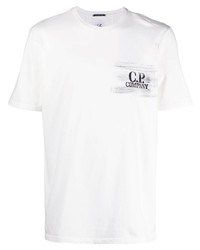 weißes und schwarzes bedrucktes T-Shirt mit einem Rundhalsausschnitt von C.P. Company