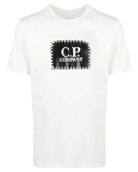 weißes und schwarzes bedrucktes T-Shirt mit einem Rundhalsausschnitt von C.P. Company