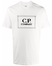 weißes und schwarzes bedrucktes T-Shirt mit einem Rundhalsausschnitt von C.P. Company