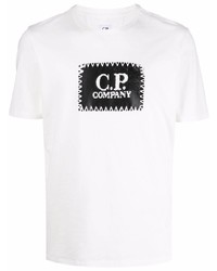 weißes und schwarzes bedrucktes T-Shirt mit einem Rundhalsausschnitt von C.P. Company