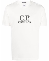 weißes und schwarzes bedrucktes T-Shirt mit einem Rundhalsausschnitt von C.P. Company