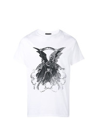 weißes und schwarzes bedrucktes T-Shirt mit einem Rundhalsausschnitt von Call Me 917