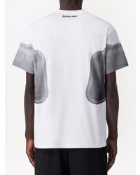 weißes und schwarzes bedrucktes T-Shirt mit einem Rundhalsausschnitt von Burberry