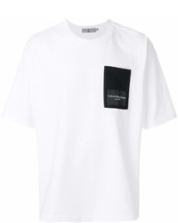 weißes und schwarzes bedrucktes T-Shirt mit einem Rundhalsausschnitt von Calvin Klein Jeans