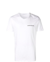 weißes und schwarzes bedrucktes T-Shirt mit einem Rundhalsausschnitt von Calvin Klein Jeans