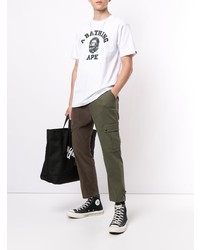 weißes und schwarzes bedrucktes T-Shirt mit einem Rundhalsausschnitt von A Bathing Ape