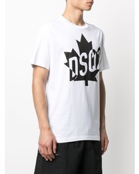 weißes und schwarzes bedrucktes T-Shirt mit einem Rundhalsausschnitt von DSQUARED2