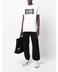 weißes und schwarzes bedrucktes T-Shirt mit einem Rundhalsausschnitt von Off-White