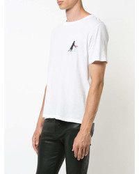 weißes und schwarzes bedrucktes T-Shirt mit einem Rundhalsausschnitt von Saint Laurent