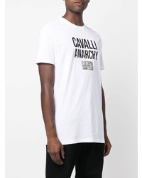 weißes und schwarzes bedrucktes T-Shirt mit einem Rundhalsausschnitt von Roberto Cavalli