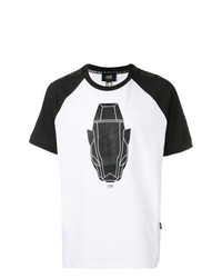 weißes und schwarzes bedrucktes T-Shirt mit einem Rundhalsausschnitt von Cavalli Class