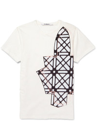 weißes und schwarzes bedrucktes T-Shirt mit einem Rundhalsausschnitt von Chalayan