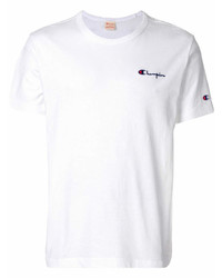 weißes und schwarzes bedrucktes T-Shirt mit einem Rundhalsausschnitt von Champion