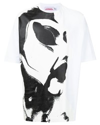 weißes und schwarzes bedrucktes T-Shirt mit einem Rundhalsausschnitt von Charles Jeffrey Loverboy
