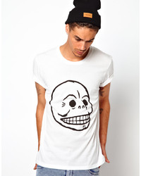 weißes und schwarzes bedrucktes T-Shirt mit einem Rundhalsausschnitt von Cheap Monday