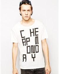 weißes und schwarzes bedrucktes T-Shirt mit einem Rundhalsausschnitt von Cheap Monday