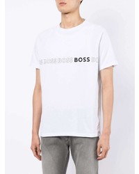 weißes und schwarzes bedrucktes T-Shirt mit einem Rundhalsausschnitt von BOSS