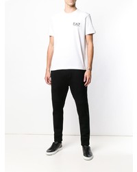 weißes und schwarzes bedrucktes T-Shirt mit einem Rundhalsausschnitt von Ea7 Emporio Armani