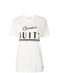 weißes und schwarzes bedrucktes T-Shirt mit einem Rundhalsausschnitt von Chiara Ferragni