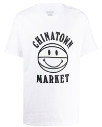 weißes und schwarzes bedrucktes T-Shirt mit einem Rundhalsausschnitt von Chinatown Market