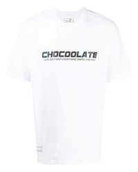 weißes und schwarzes bedrucktes T-Shirt mit einem Rundhalsausschnitt von Chocoolate