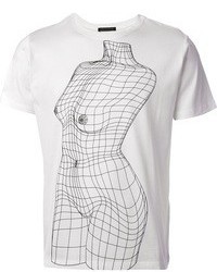 weißes und schwarzes bedrucktes T-Shirt mit einem Rundhalsausschnitt von Christopher Kane