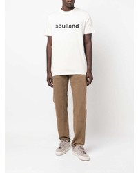 weißes und schwarzes bedrucktes T-Shirt mit einem Rundhalsausschnitt von Soulland