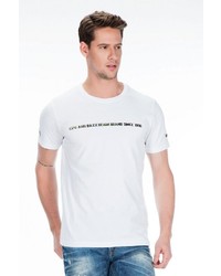 weißes und schwarzes bedrucktes T-Shirt mit einem Rundhalsausschnitt von Cipo & Baxx