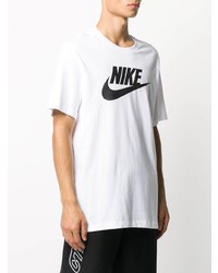 weißes und schwarzes bedrucktes T-Shirt mit einem Rundhalsausschnitt von Nike