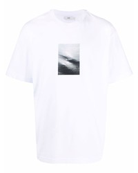 weißes und schwarzes bedrucktes T-Shirt mit einem Rundhalsausschnitt von Closed