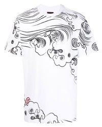 weißes und schwarzes bedrucktes T-Shirt mit einem Rundhalsausschnitt von Clot