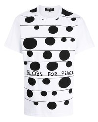 weißes und schwarzes bedrucktes T-Shirt mit einem Rundhalsausschnitt von Comme des Garcons Homme Deux