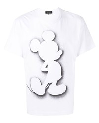 weißes und schwarzes bedrucktes T-Shirt mit einem Rundhalsausschnitt von Comme des Garcons Homme Deux