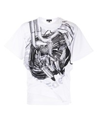 weißes und schwarzes bedrucktes T-Shirt mit einem Rundhalsausschnitt von Comme Des Garcons Homme Plus