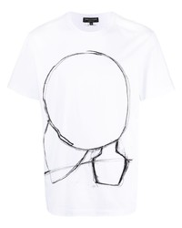 weißes und schwarzes bedrucktes T-Shirt mit einem Rundhalsausschnitt von Comme Des Garcons Homme Plus