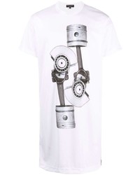 weißes und schwarzes bedrucktes T-Shirt mit einem Rundhalsausschnitt von Comme Des Garcons Homme Plus