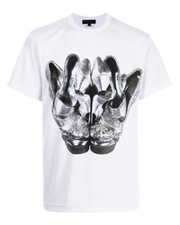 weißes und schwarzes bedrucktes T-Shirt mit einem Rundhalsausschnitt von Comme Des Garcons Homme Plus