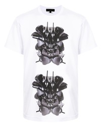 weißes und schwarzes bedrucktes T-Shirt mit einem Rundhalsausschnitt von Comme Des Garcons Homme Plus