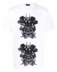 weißes und schwarzes bedrucktes T-Shirt mit einem Rundhalsausschnitt von Comme Des Garcons Homme Plus