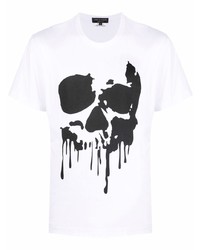 weißes und schwarzes bedrucktes T-Shirt mit einem Rundhalsausschnitt von Comme Des Garcons Homme Plus