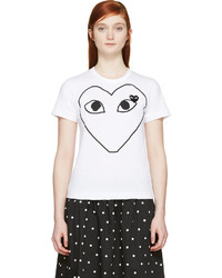 weißes und schwarzes bedrucktes T-Shirt mit einem Rundhalsausschnitt von Comme des Garcons