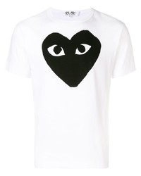 weißes und schwarzes bedrucktes T-Shirt mit einem Rundhalsausschnitt von Comme Des Garcons Play
