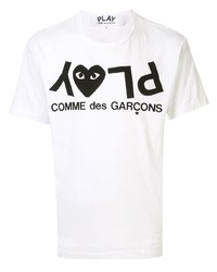 weißes und schwarzes bedrucktes T-Shirt mit einem Rundhalsausschnitt von Comme Des Garcons Play