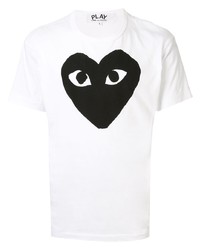 weißes und schwarzes bedrucktes T-Shirt mit einem Rundhalsausschnitt von Comme Des Garcons Play