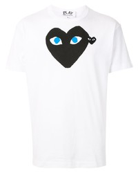 weißes und schwarzes bedrucktes T-Shirt mit einem Rundhalsausschnitt von Comme Des Garcons Play