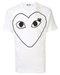 weißes und schwarzes bedrucktes T-Shirt mit einem Rundhalsausschnitt von Comme Des Garcons Play